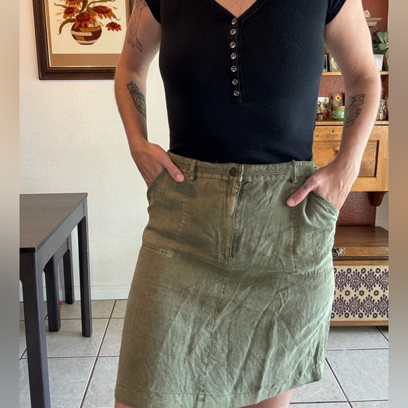 Linen Olive Green Women's Skirt - Picture 1 of 4